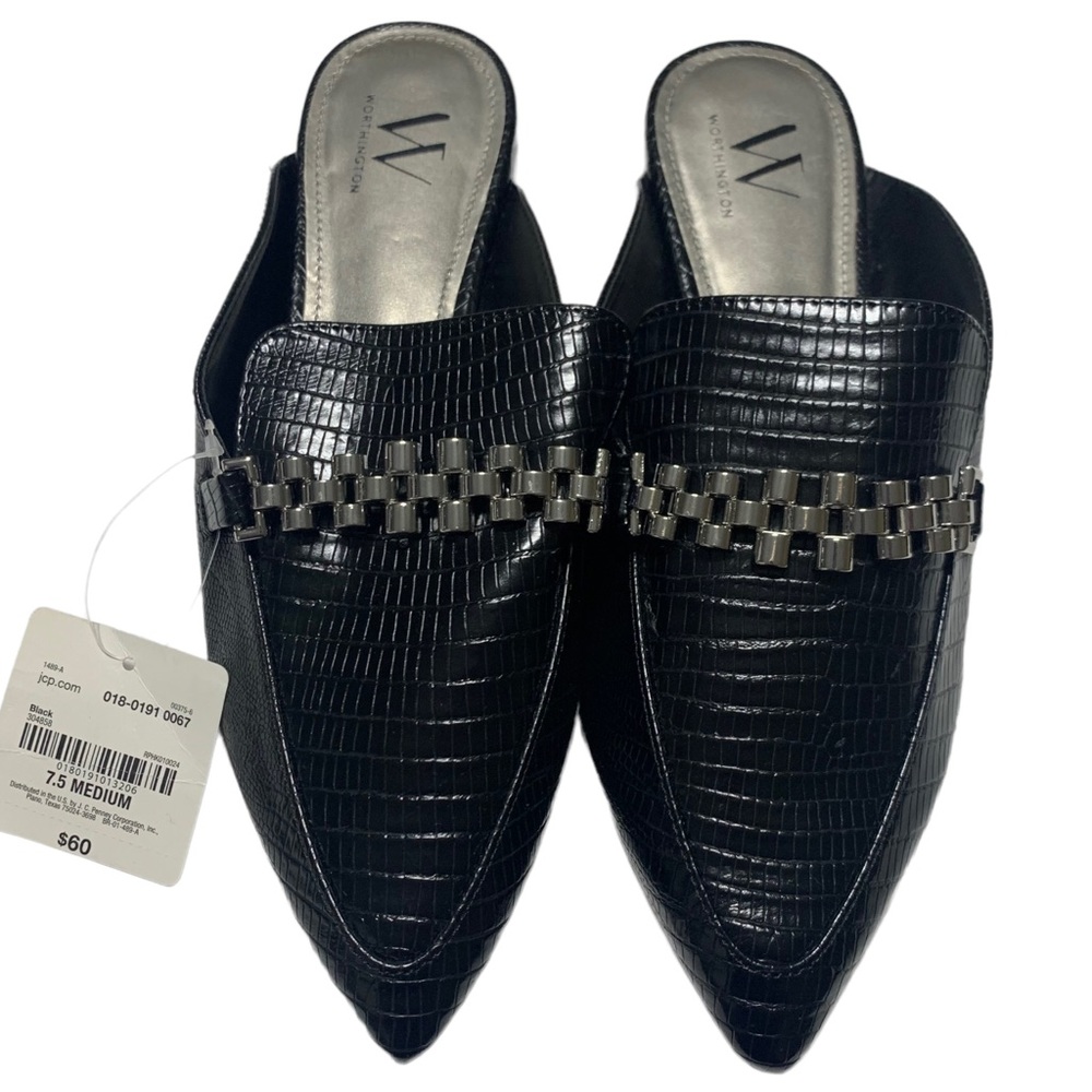 Worthington Black Slide On Faux Alligator Metal Embellishments Size 7.5 Medium